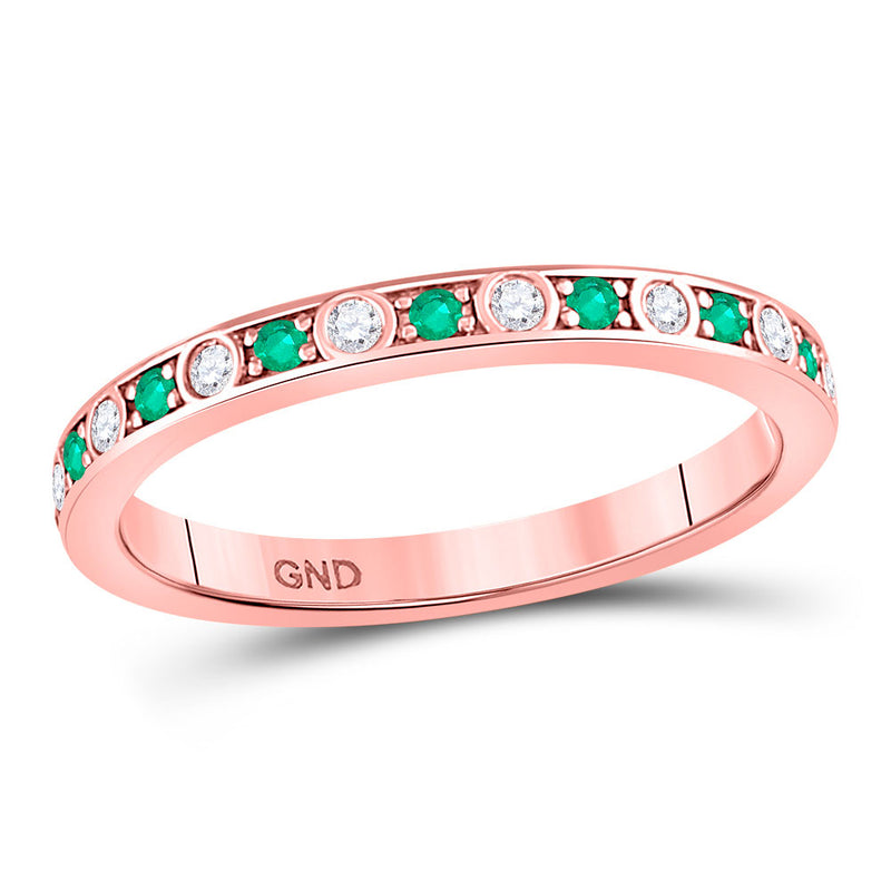 10kt Rose Gold Womens Round Emerald Diamond Alternating Stackable Band Ring 1/4 Cttw