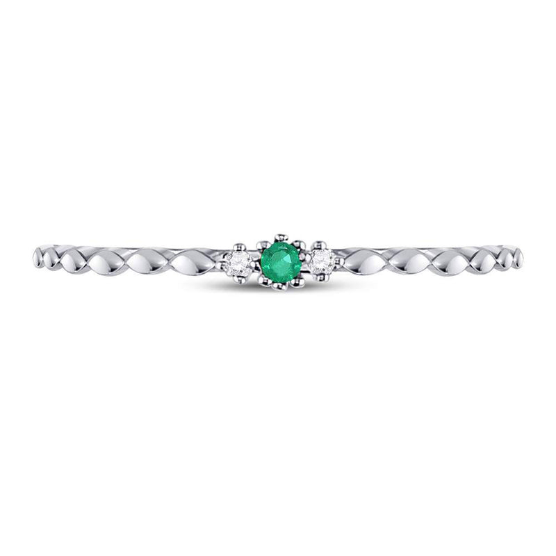 10kt White Gold Womens Round Emerald Solitaire Diamond-accent Stackable Ring .03 Cttw