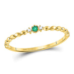 10kt Yellow Gold Womens Round Emerald Solitaire Diamond-accent Stackable Ring .03 Cttw