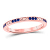 10kt Rose Gold Womens Round Blue Sapphire Flourished Stackable Band Ring 1/6 Cttw