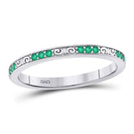 10kt White Gold Womens Round Emerald Single Row Flourished Stackable Band Ring 1/8 Cttw