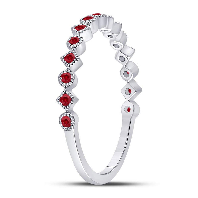 10kt White Gold Womens Round Ruby Square Dot Stackable Band Ring 1/5 Cttw