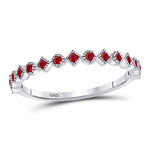 10kt White Gold Womens Round Ruby Square Dot Stackable Band Ring 1/5 Cttw