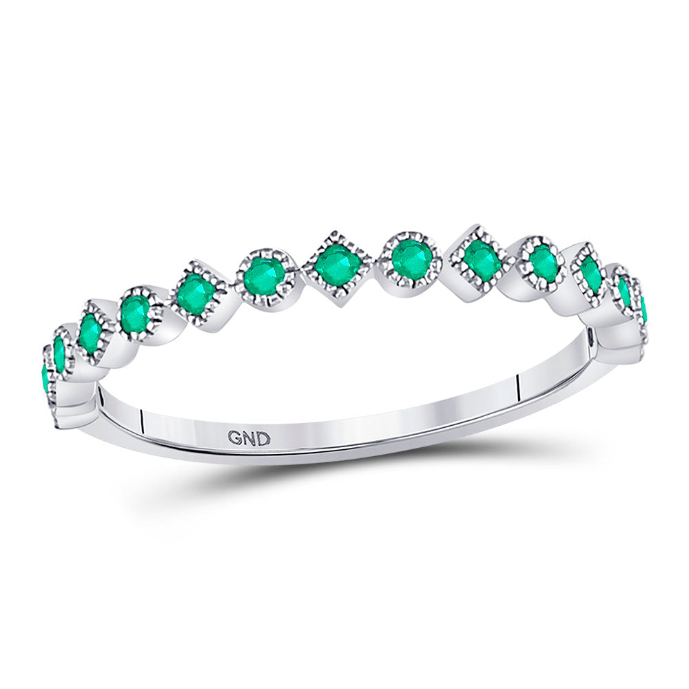 10kt White Gold Womens Round Emerald Square Dot Stackable Band Ring 1/5 Cttw