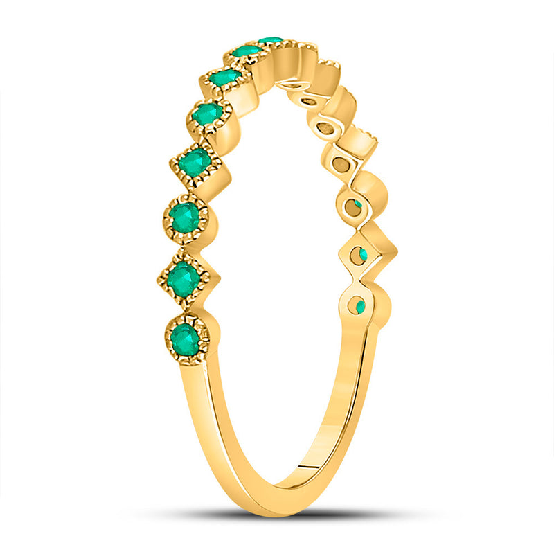 10kt Yellow Gold Womens Round Emerald Square Dot Stackable Band Ring 1/5 Cttw