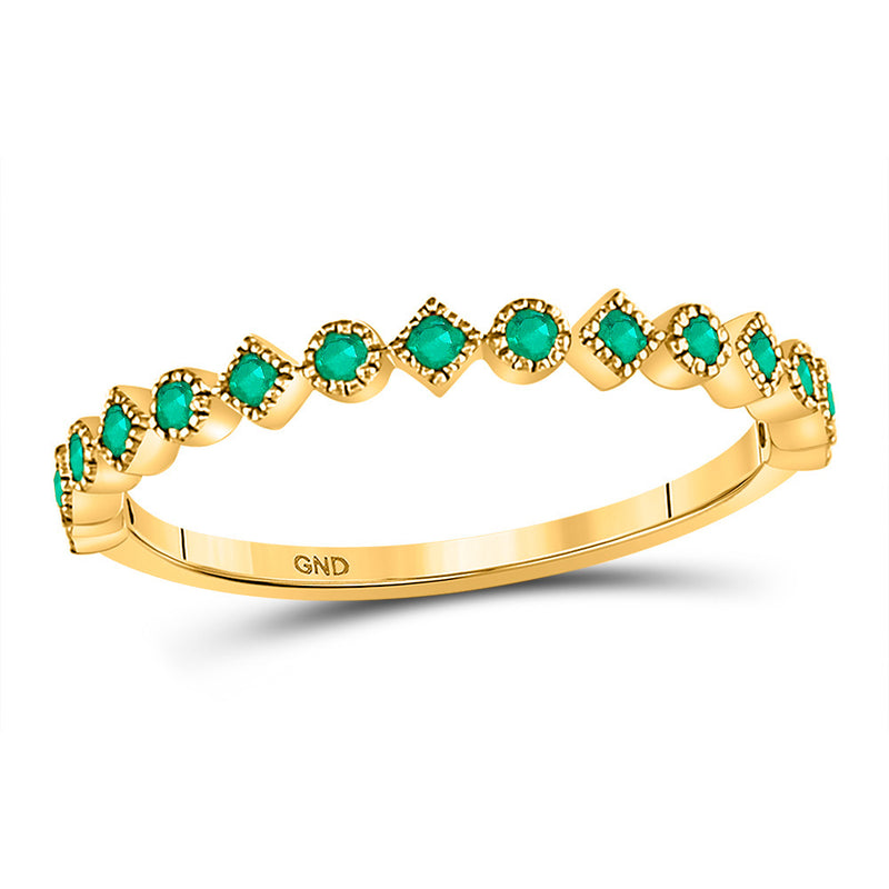 10kt Yellow Gold Womens Round Emerald Square Dot Stackable Band Ring 1/5 Cttw