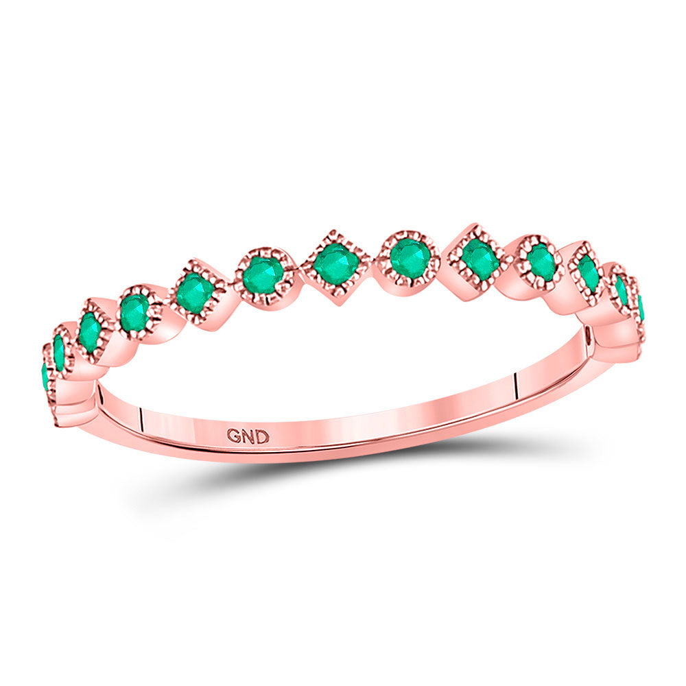 10kt Rose Gold Womens Round Emerald Square Dot Stackable Band Ring 1/5 Cttw