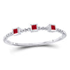 10kt White Gold Womens Princess Ruby 3-Stone Beaded Stackable Band Ring 1/20 Cttw