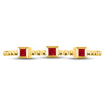 10kt Yellow Gold Womens Princess Ruby 3-Stone Beaded Stackable Band Ring 1/20 Cttw