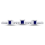 10kt White Gold Womens Princess Blue Sapphire 3-Stone Beaded Stackable Band Ring 1/20 Cttw