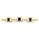 10kt Yellow Gold Womens Princess Blue Sapphire 3-Stone Beaded Stackable Band Ring 1/20 Cttw