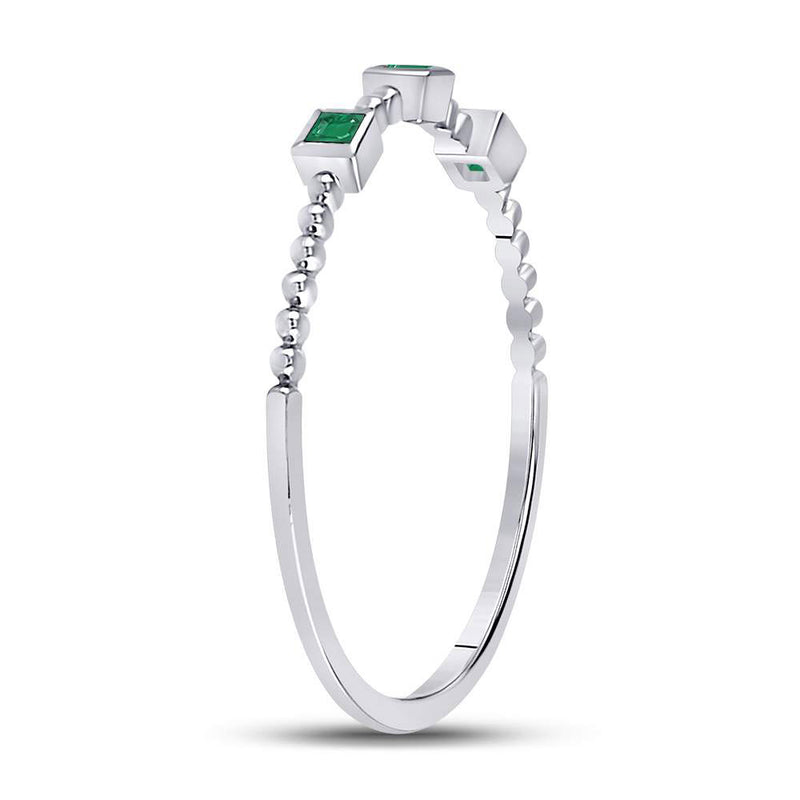 10kt White Gold Womens Princess Emerald Beaded 3-stone Stackable Band Ring .03 Cttw