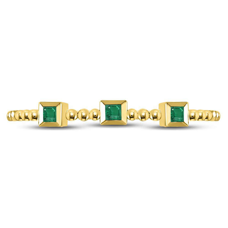 10kt Yellow Gold Womens Princess Emerald Beaded 3-stone Stackable Band Ring .03 Cttw