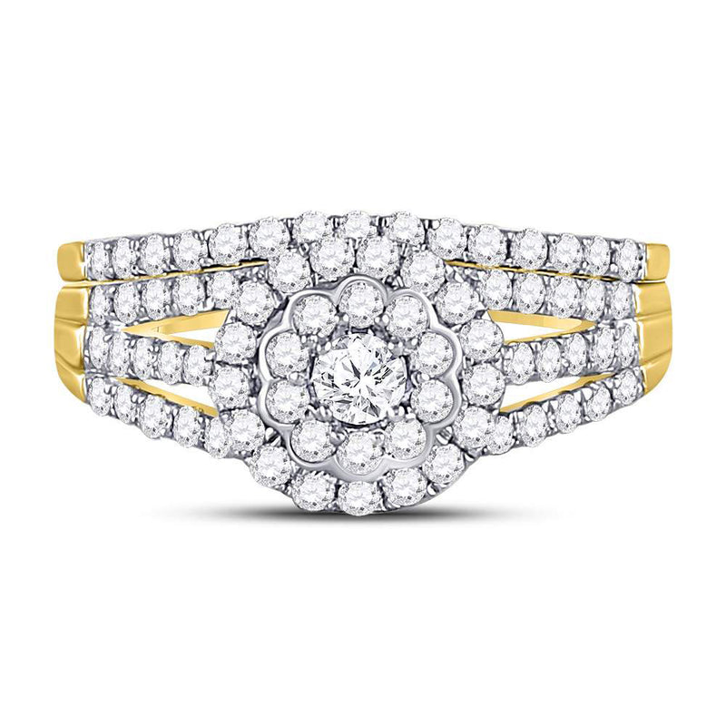 14kt Yellow Gold Round Diamond Bridal Wedding Ring Band Set 1 Cttw