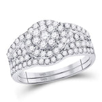 14kt White Gold Round Diamond Cluster Bridal Wedding Ring Band Set 1 Cttw