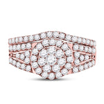 14kt Rose Gold Round Diamond Cluster Bridal Wedding Ring Band Set 1 Cttw