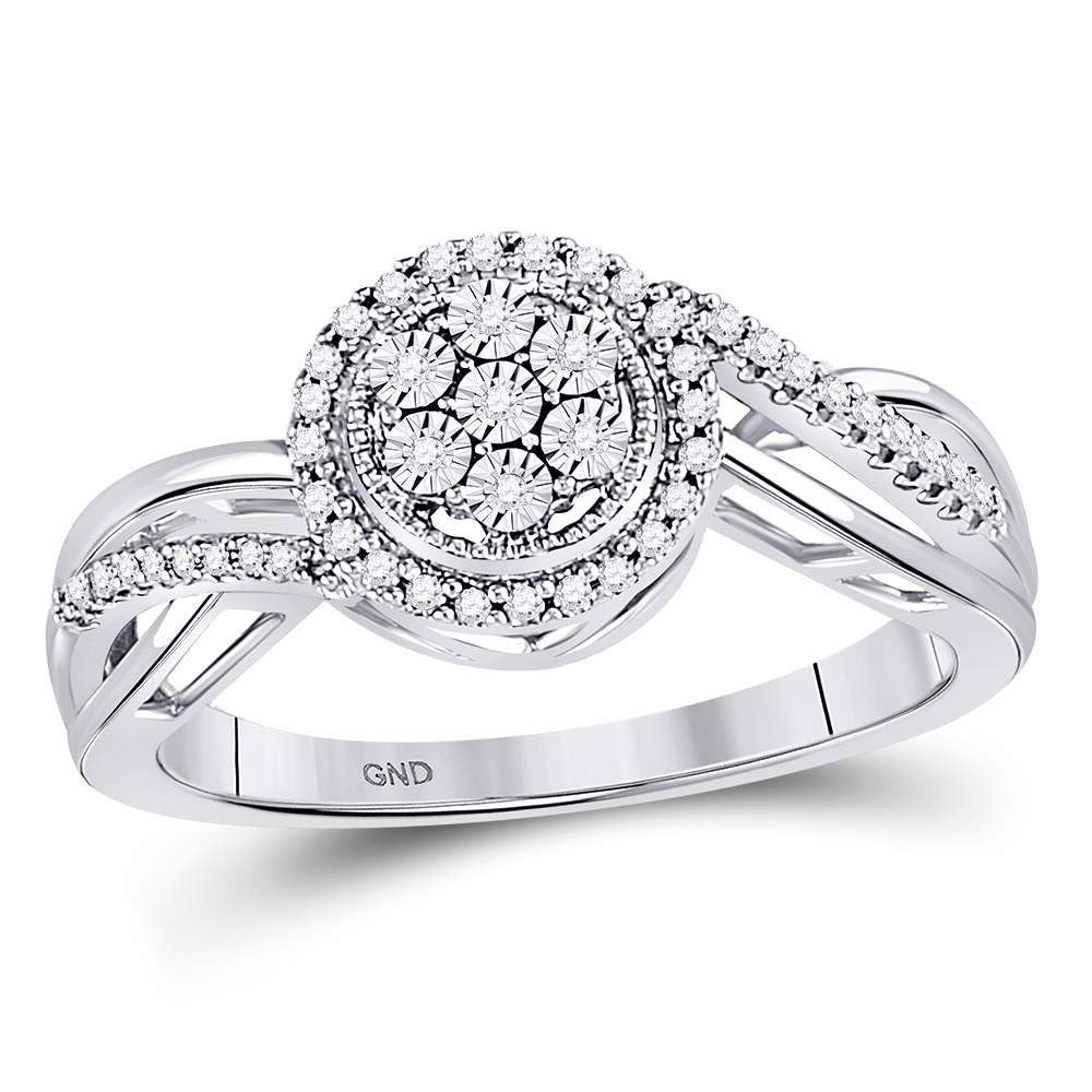 10kt White Gold Womens Round Diamond Flower Cluster Ring 1/6 Cttw