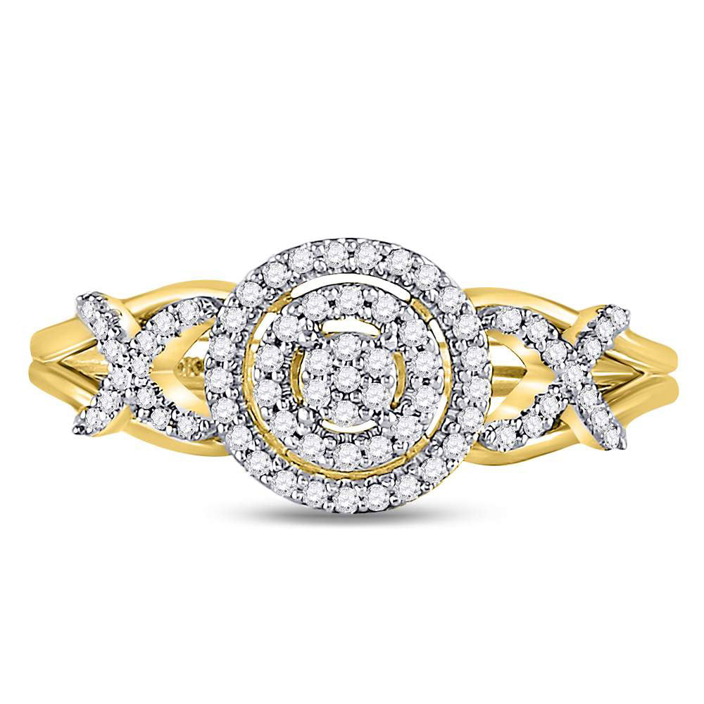 10kt Yellow Gold Womens Round Diamond Cluster Split-shank XO Ring 1/5 Cttw