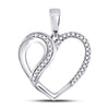 10kt White Gold Womens Round Diamond Heart Fashion Pendant 1/10 Cttw