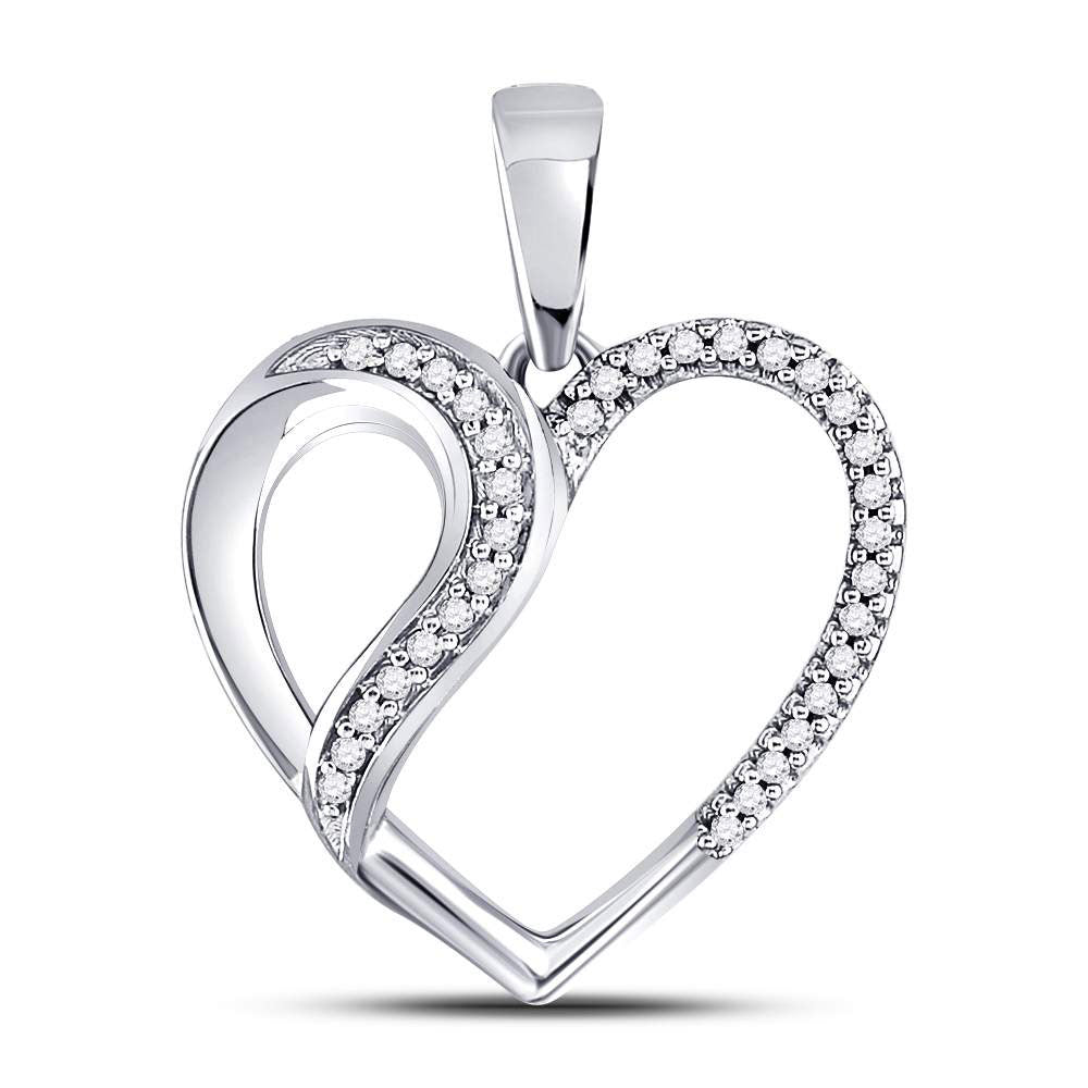 10kt White Gold Womens Round Diamond Heart Fashion Pendant 1/10 Cttw