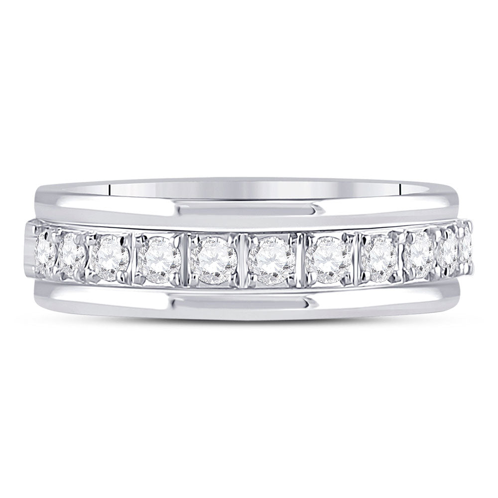 10kt White Gold Womens Round Diamond Single Row Band Ring 1/2 Cttw