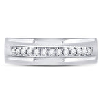 14kt White Gold Mens Machine Set Round Diamond Wedding Band Ring 1/5 Cttw