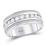 14kt White Gold Mens Round Diamond Single Row Textured Wedding Band Ring 1 Cttw