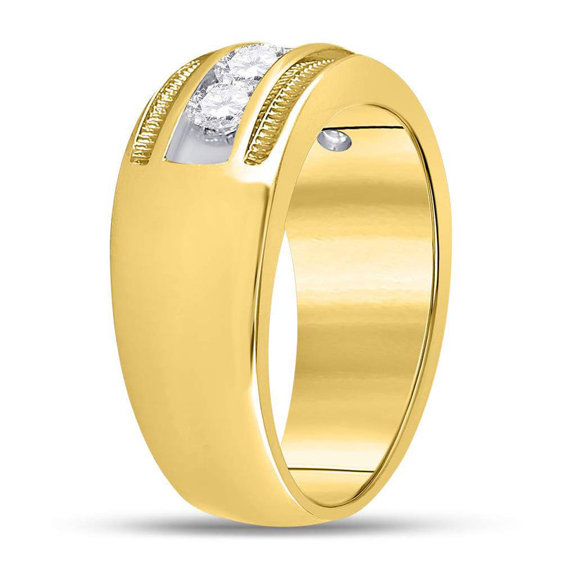 14kt Yellow Gold Mens Round Diamond Single Row Textured Wedding Band Ring 1 Cttw