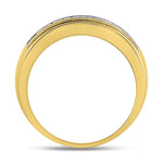 14kt Yellow Gold Mens Round Diamond Single Row Textured Wedding Band Ring 1 Cttw