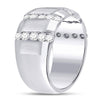 14kt White Gold Mens Round Diamond Striped Matte Wedding Band Ring 1-1/2 Cttw