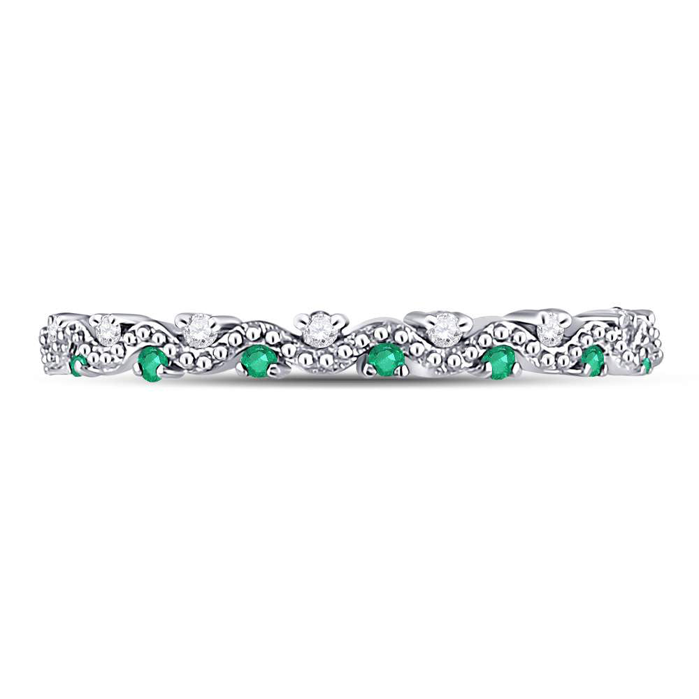 10kt White Gold Womens Round Emerald Diamond Eternity Stackable Band Ring 1/4 Cttw