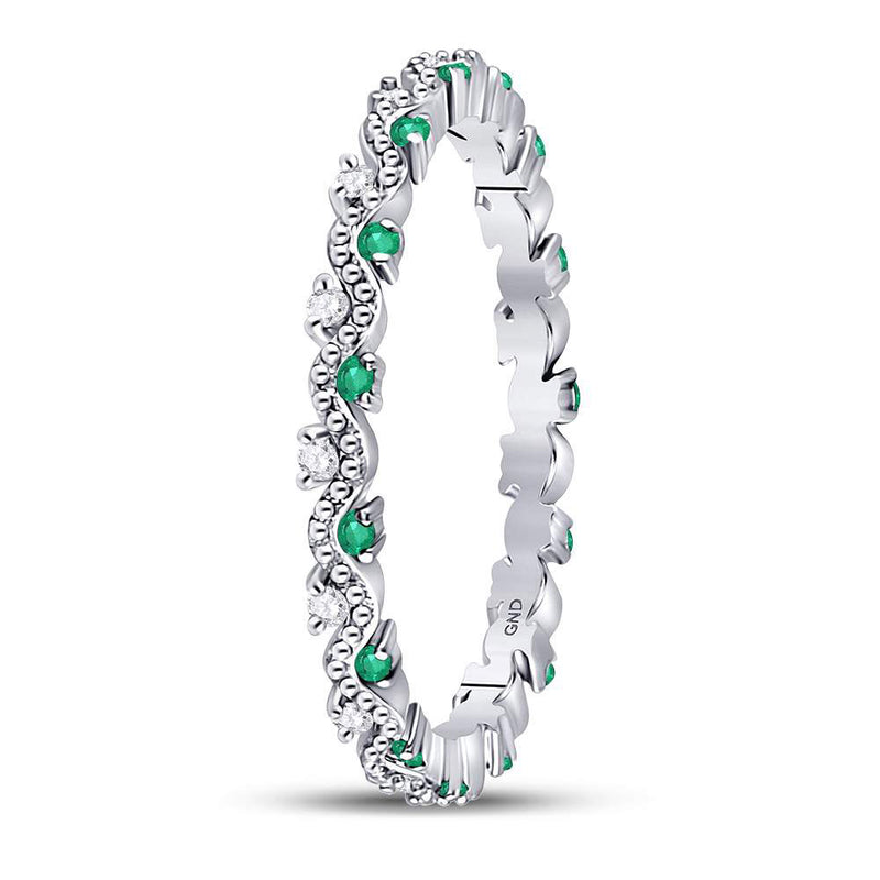 10kt White Gold Womens Round Emerald Diamond Eternity Stackable Band Ring 1/4 Cttw