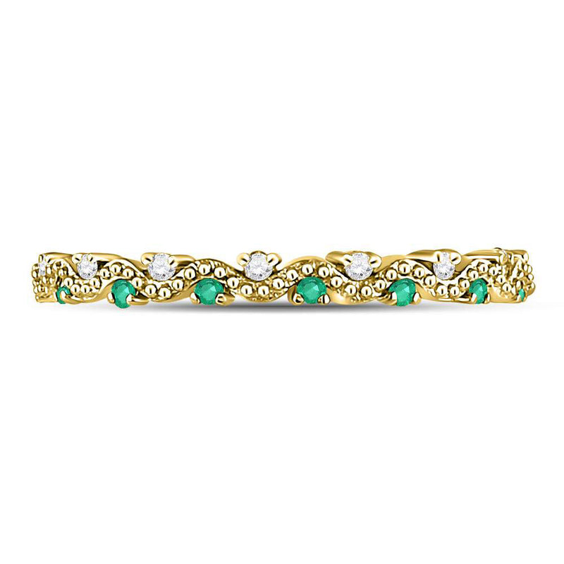 10kt Yellow Gold Womens Round Emerald Diamond Eternity Stackable Band Ring 1/4 Cttw