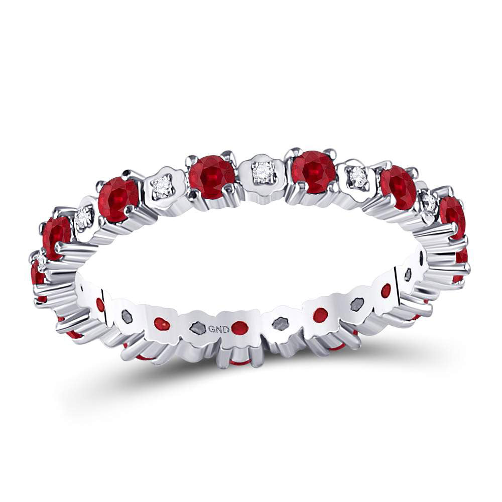 10kt White Gold Womens Round Ruby Diamond Eternity Stackable Band Ring Cttw