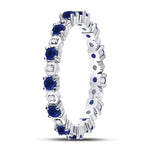 10kt White Gold Womens Round Blue Sapphire Diamond Eternity Band Ring 1 Cttw