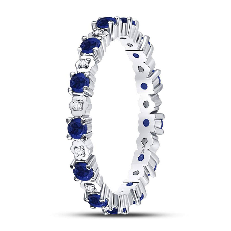 10kt White Gold Womens Round Blue Sapphire Diamond Eternity Band Ring 1 Cttw