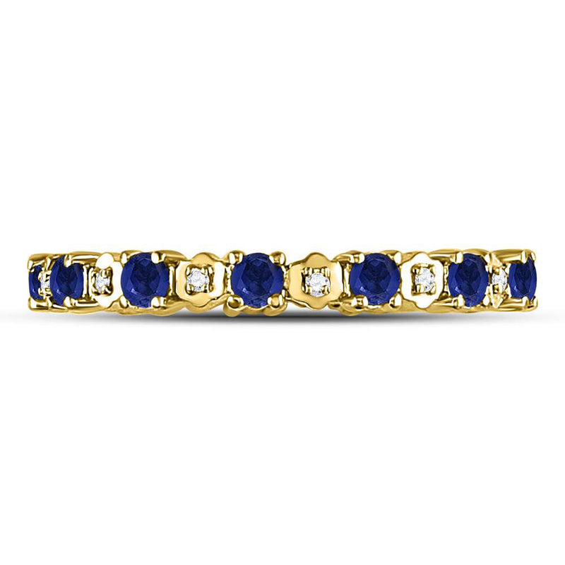 10kt Yellow Gold Womens Round Blue Sapphire Diamond Eternity Band Ring 1 Cttw