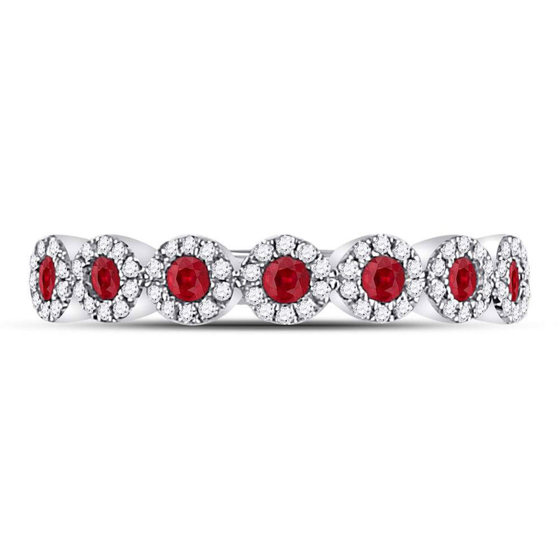 10kt White Gold Womens Round Ruby Circle Stackable Band Ring 1/2 Cttw