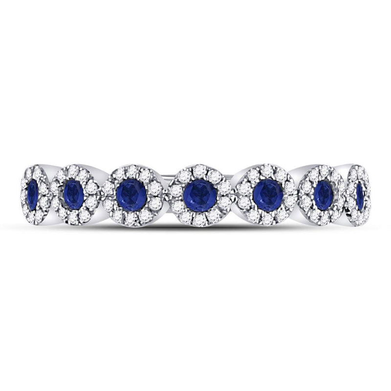 10kt White Gold Womens Round Blue Sapphire Stackable Band Ring 1/2 Cttw