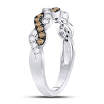 10kt White Gold Womens Round Brown Diamond Braided Band Ring 1/2 Cttw