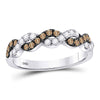 10kt White Gold Womens Round Brown Diamond Braided Band Ring 1/2 Cttw