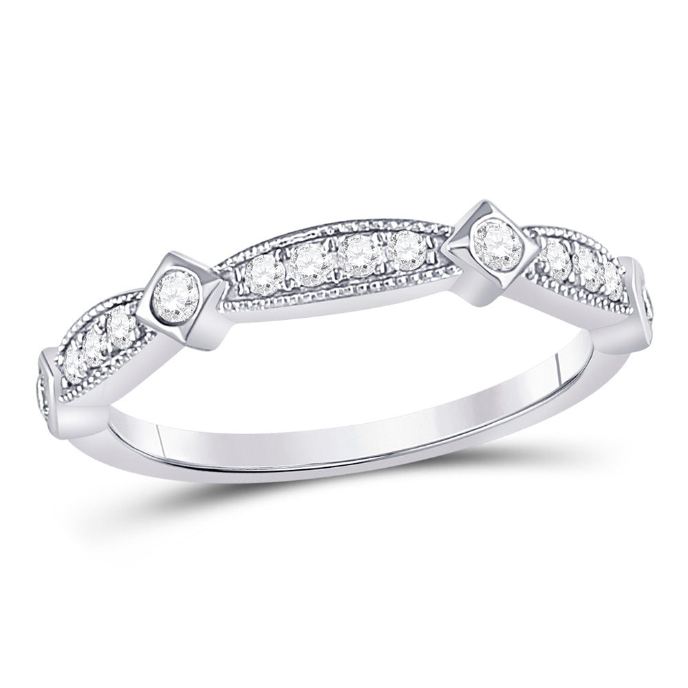 10kt White Gold Womens Round Diamond Milgrain Pinched Band Ring 1/4 Cttw