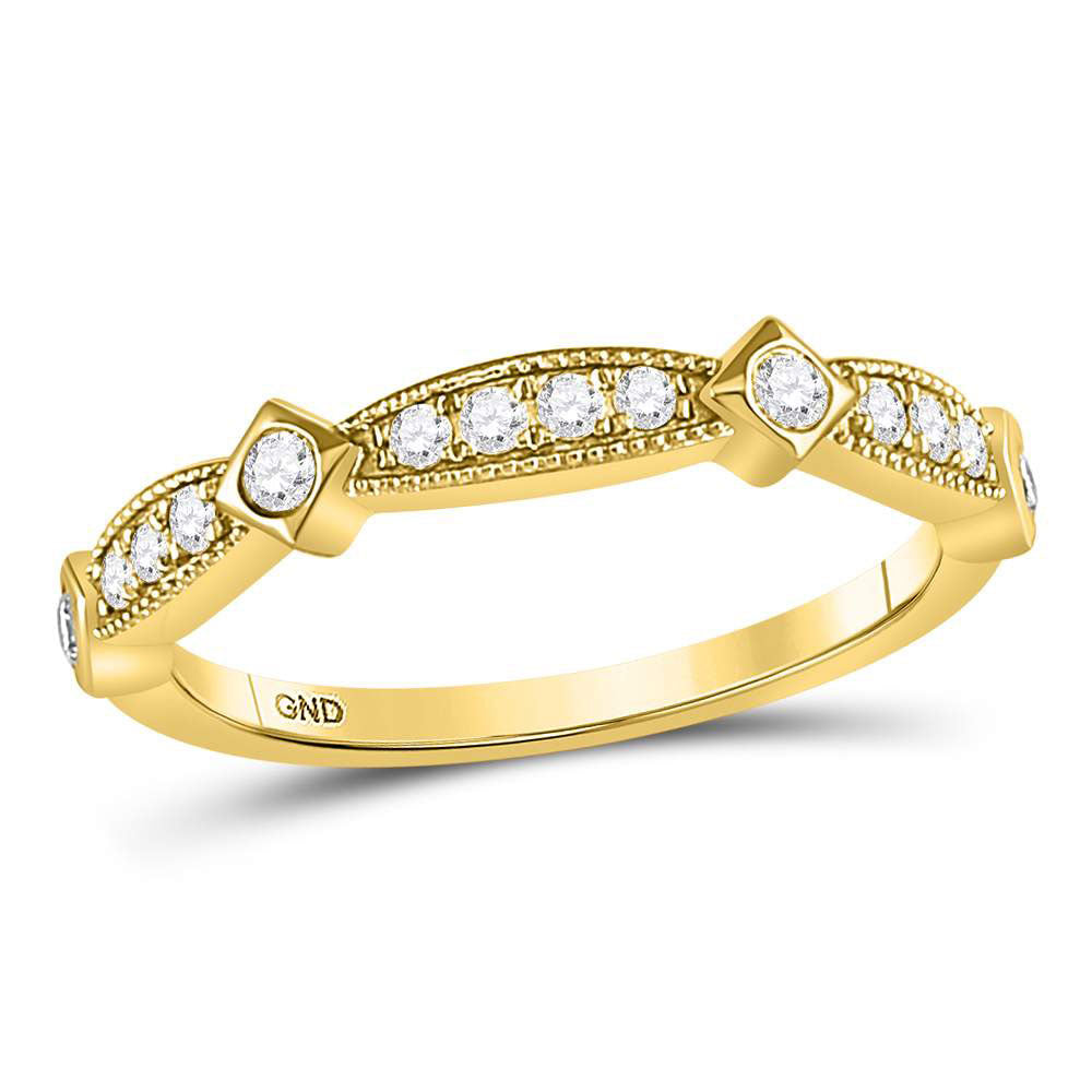 10kt Yellow Gold Womens Round Diamond Milgrain Pinched Band Ring 1/4 Cttw