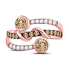 10kt Rose Gold Womens Round Brown Diamond Strand Band Ring 1 Cttw