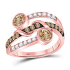 10kt Rose Gold Womens Round Brown Diamond Strand Band Ring 1 Cttw