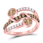 10kt Rose Gold Womens Round Brown Diamond Strand Band Ring 1 Cttw