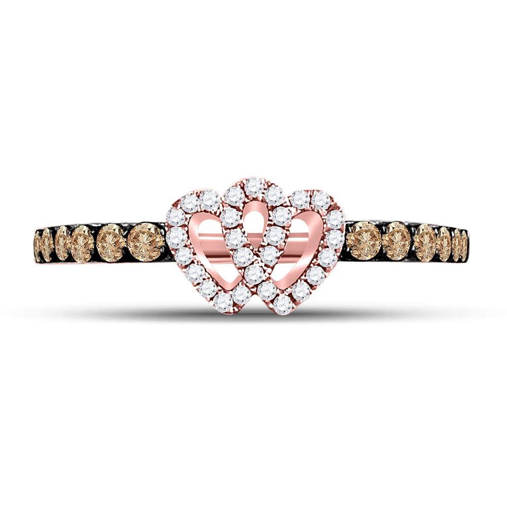 10kt Rose Gold Womens Round Brown Diamond Heart Ring 1/3 Cttw