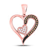 10kt Rose Gold Womens Round Brown Diamond Heart Pendant 1/10 Cttw