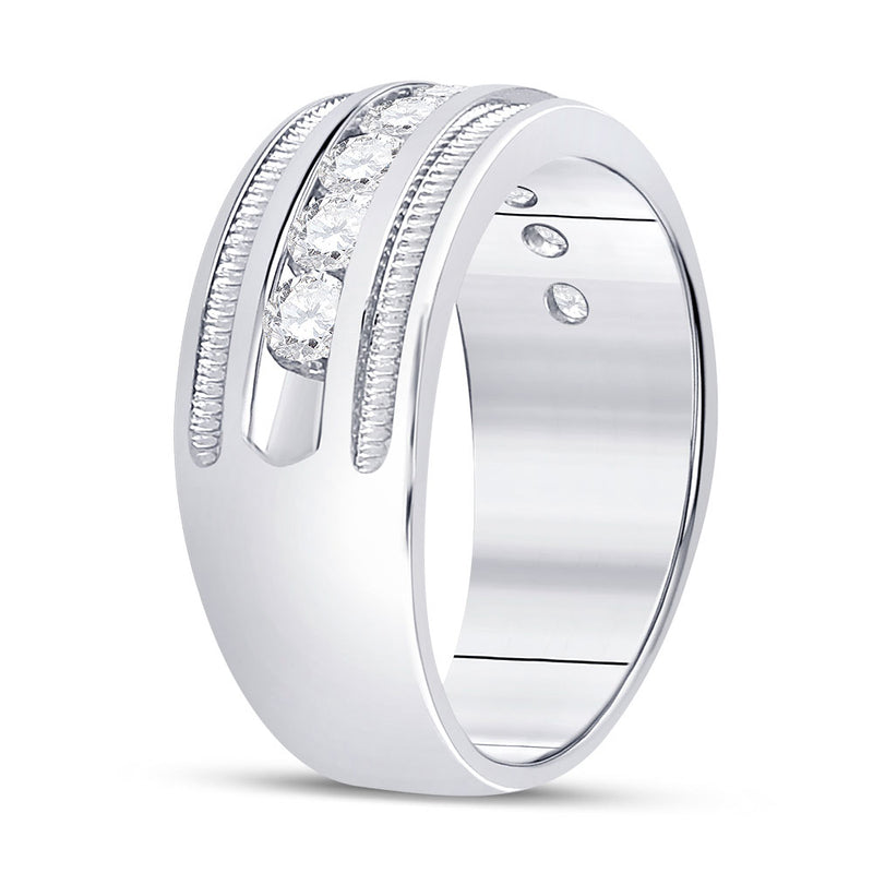 14kt White Gold Mens Round Diamond Single Row Fluted Wedding Band Ring 2 Cttw