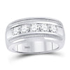 14kt White Gold Mens Round Diamond Single Row 5-Stone Wedding Band Ring 1-1/2 Cttw